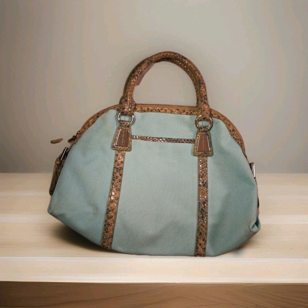 Gianni Bini Handbag Turquoise Fabric With  Snakeskin Trim Spring Color